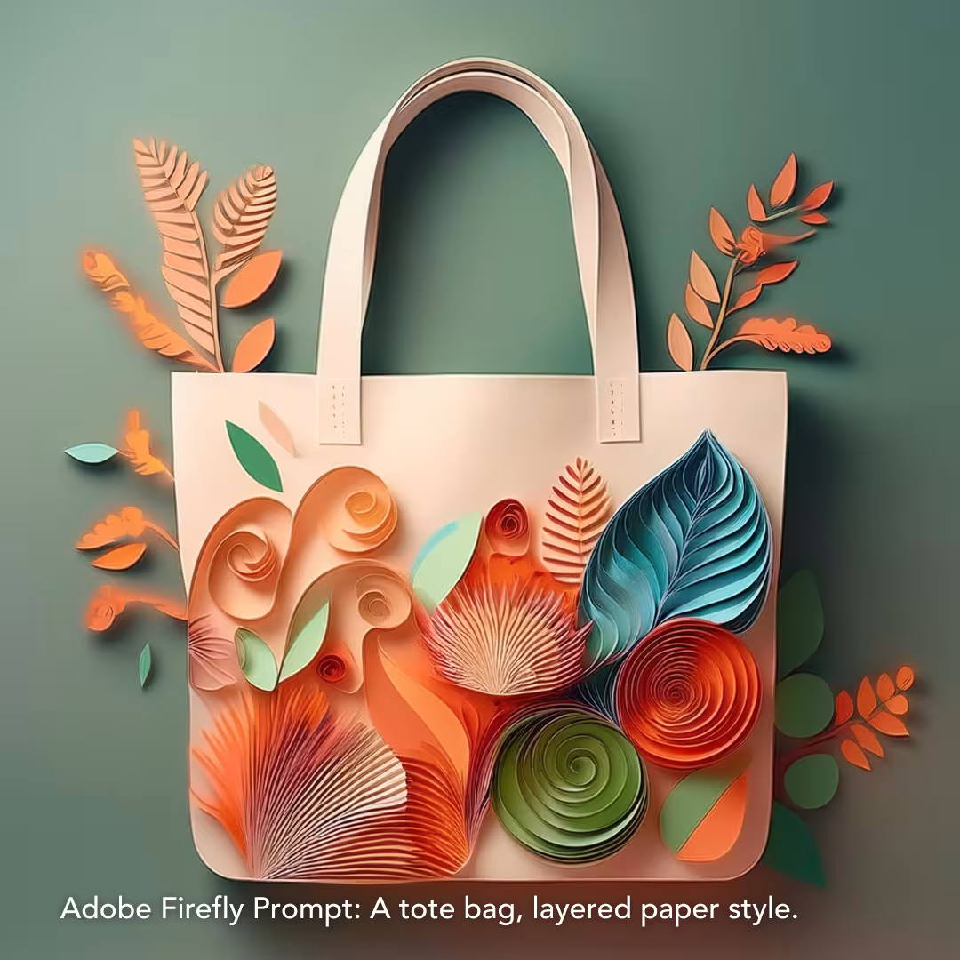 Adobe Firefly Prompt: A tote bag, layered paper style.