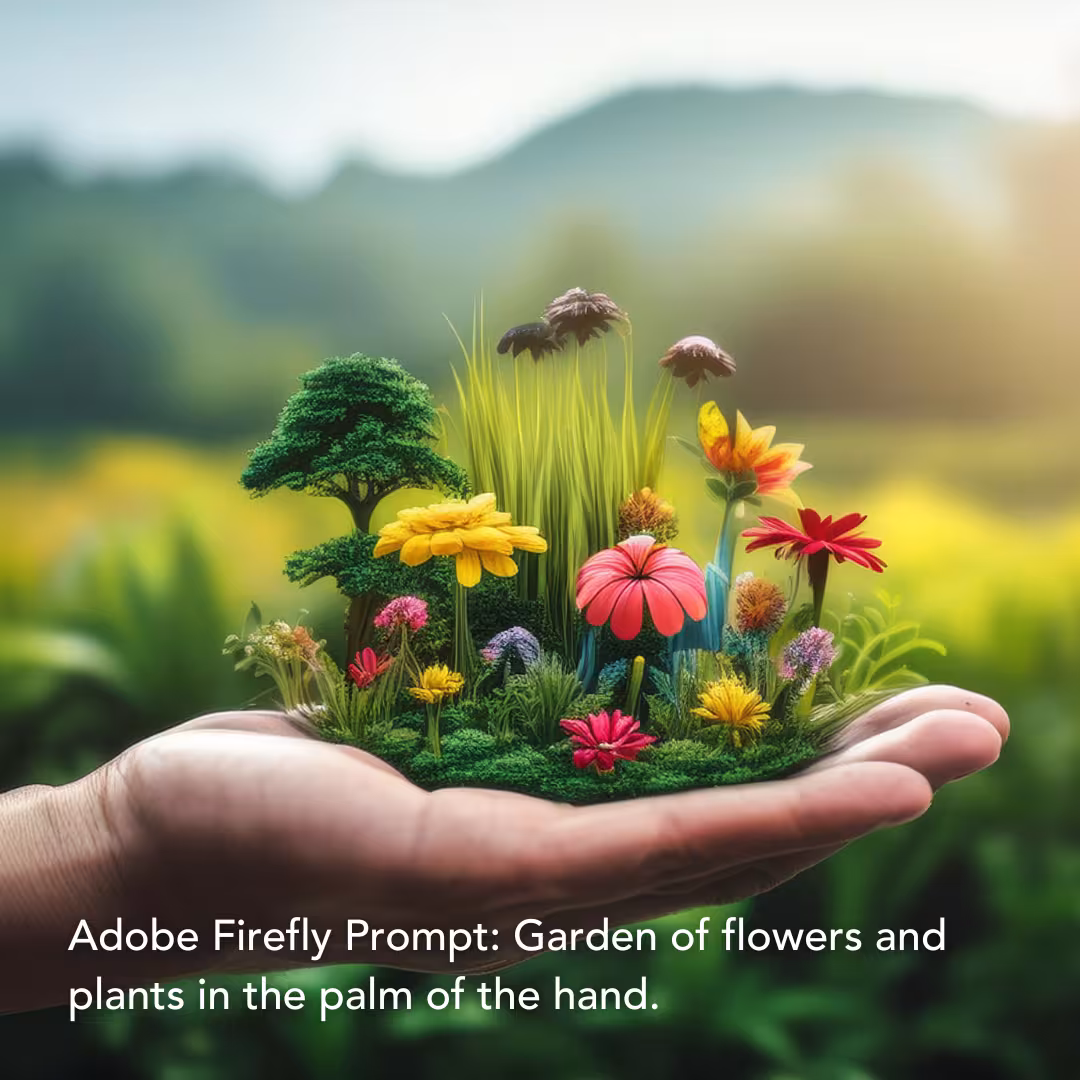 Garden of flowers and plants in the palm of the hand