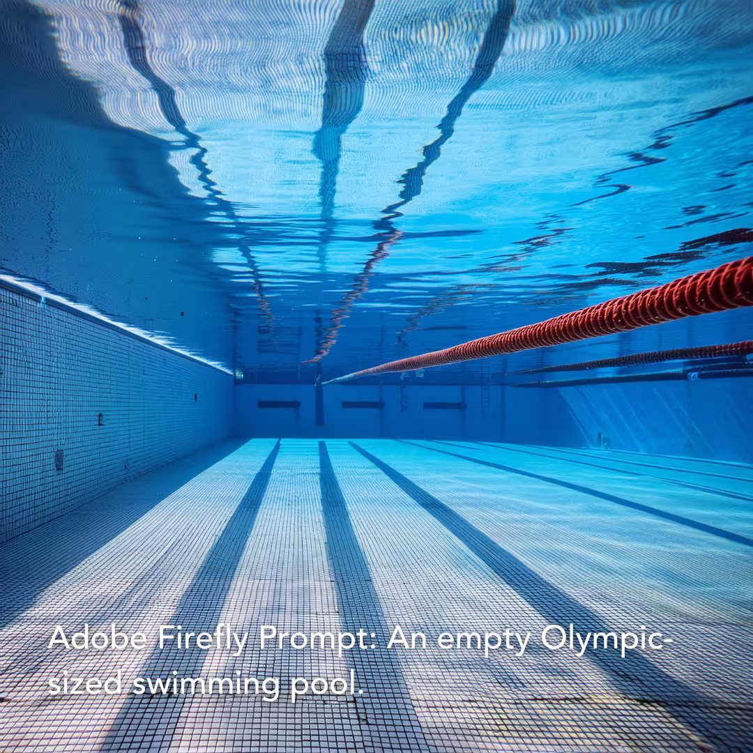 Adobe Firefly Prompt: An empty Olympic-sized swimming pool.