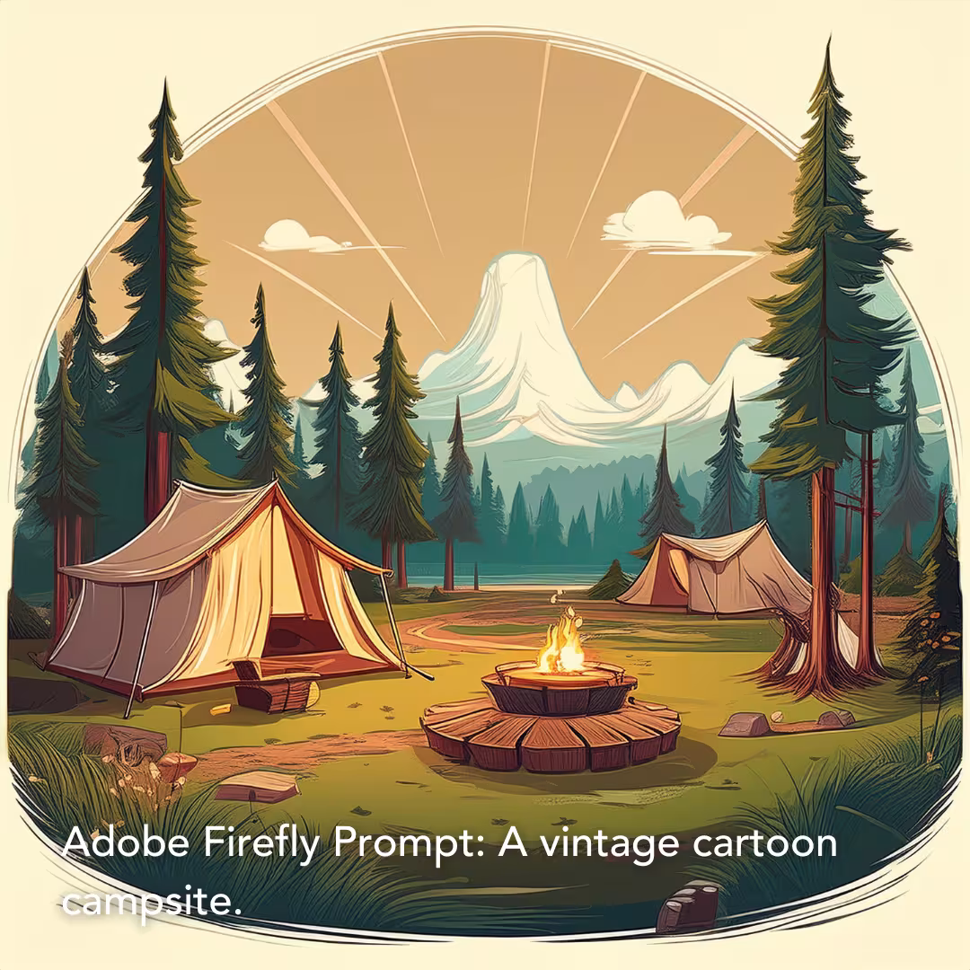 Adobe Firefly Prompt: A vintage cartoon campsite.