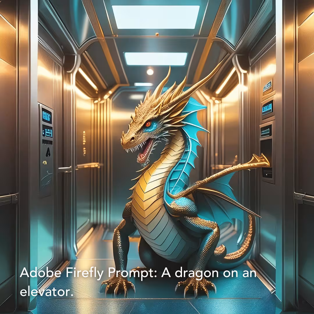 Adobe Firefly Prompt: A dragon on an elevator.