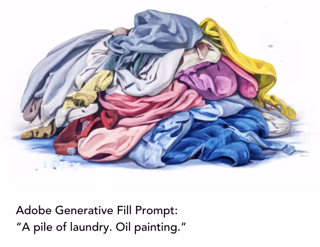 Adobe Generative Fill Prompt: 
“A pile of laundry. Oil painting.”