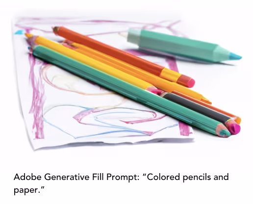 Adobe Generative Fill Prompt: “Colored pencils and paper.”