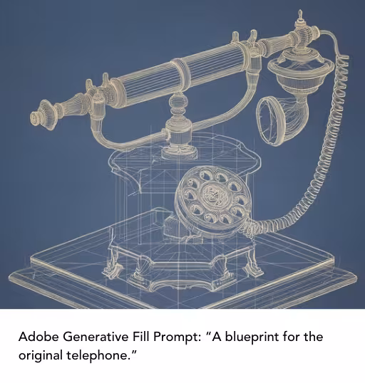 Adobe Generative Fill Prompt: “A blueprint for the original telephone.”