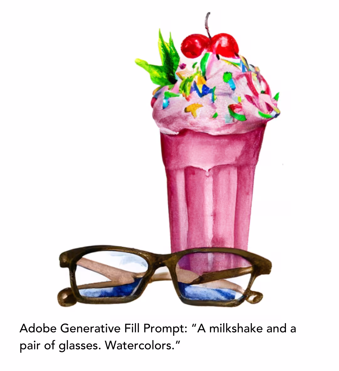 Adobe Generative Fill Prompt: “A milkshake and a pair of glasses. Watercolors.”