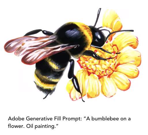 Adobe Generative Fill Prompt: A bumblebee on a flower. Oil painting.