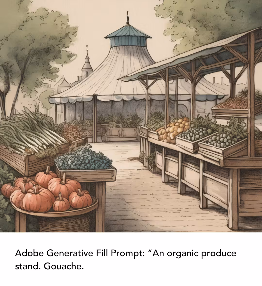 Adobe Generative Fill Prompt: “An organic produce stand. Gouache.
