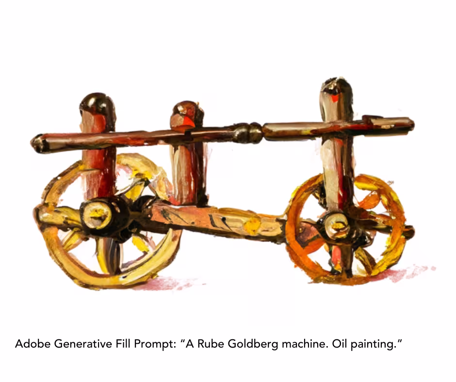 AI Prompt: A Rube Goldberg machine. Oil painting.