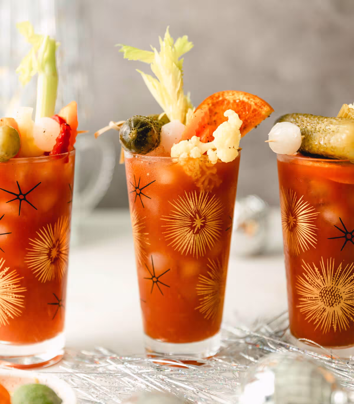 Three glasses of Bloody Marys