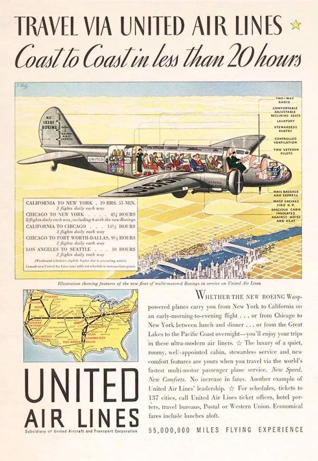 TRAVEL VIA UNITED AIR LINES * Coast to Coast in less than 20 hours