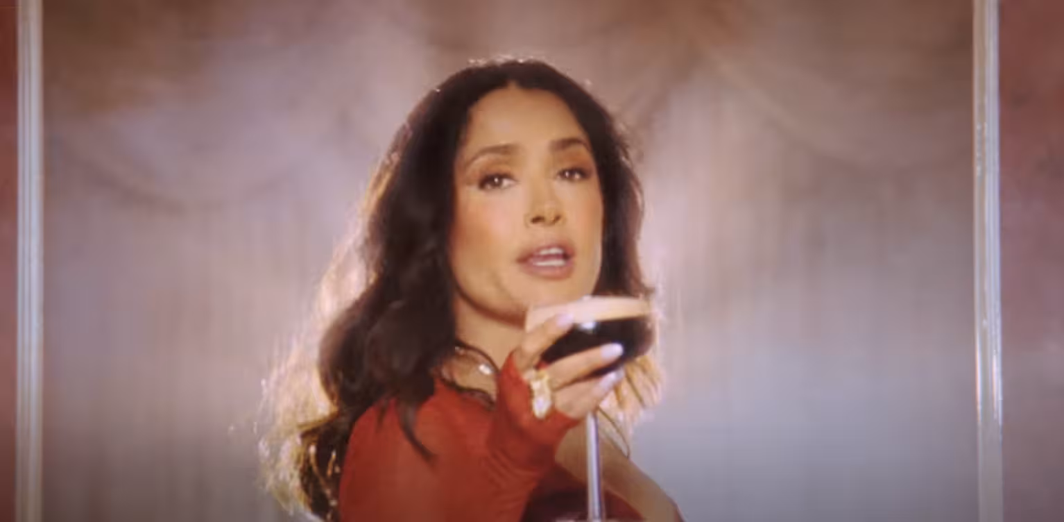 Salma Hayek holds an espresso martini