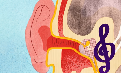 Illustration of an ear listening to music.